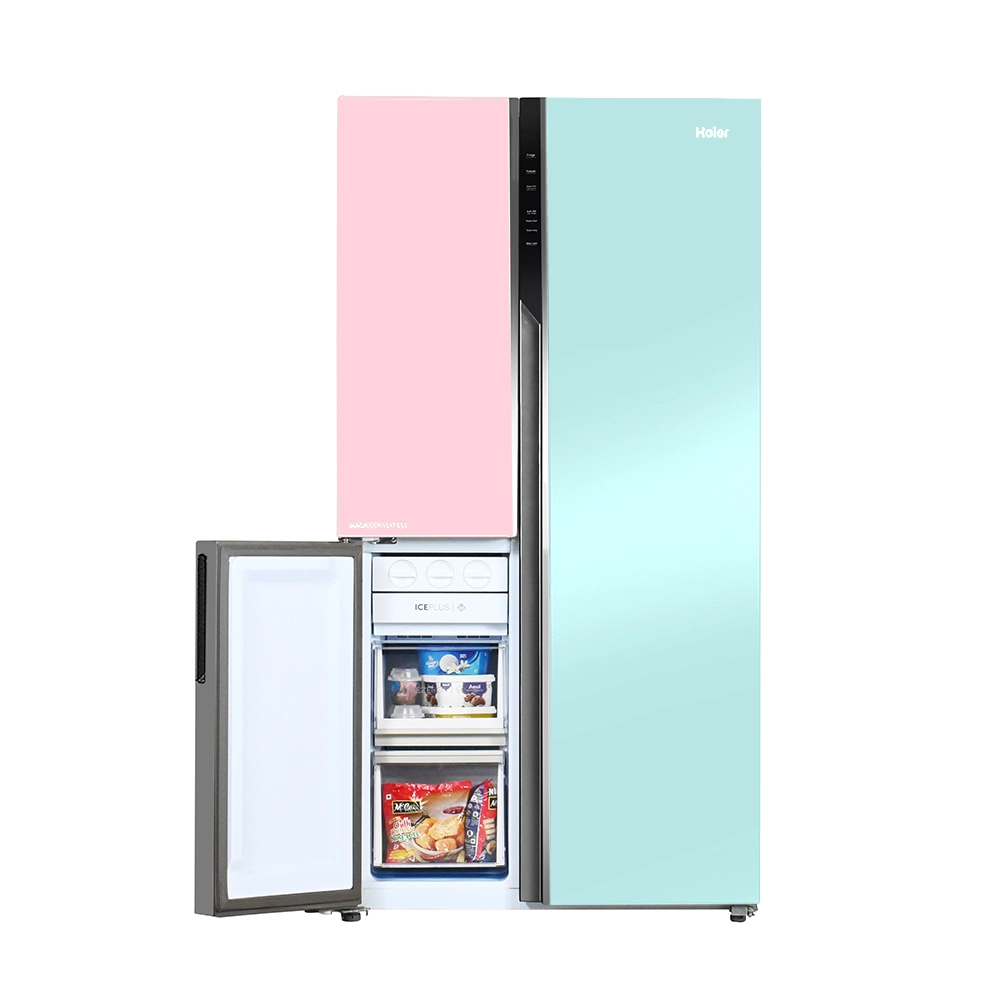 Haier Vogue Series 598L , Peach Nyanza Glass Finish 3 Convertible Door Side by side Refrigerator HRT-683PNG